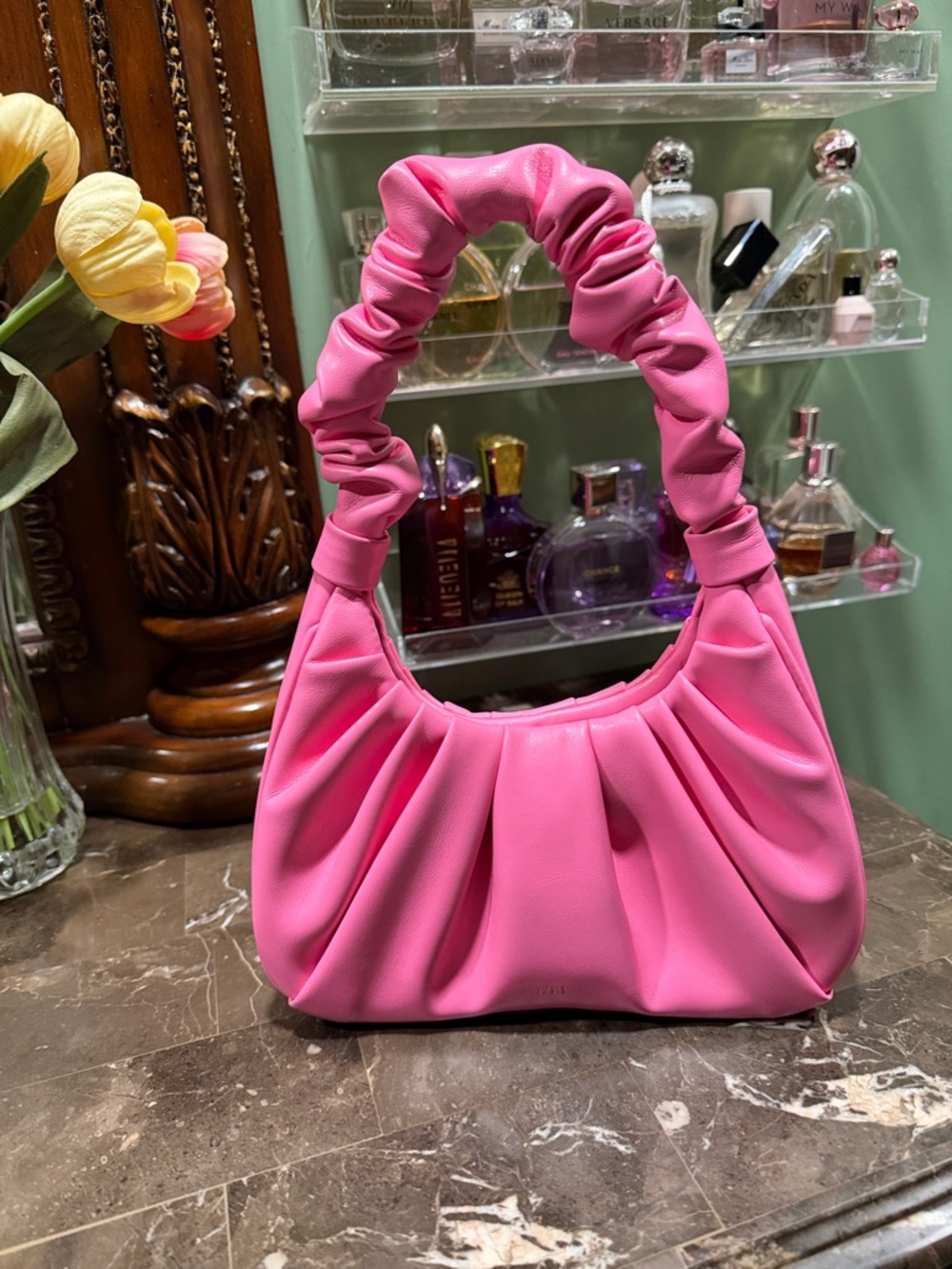 JW PEI Pink Ruched Top-Handle Shoulder Bag